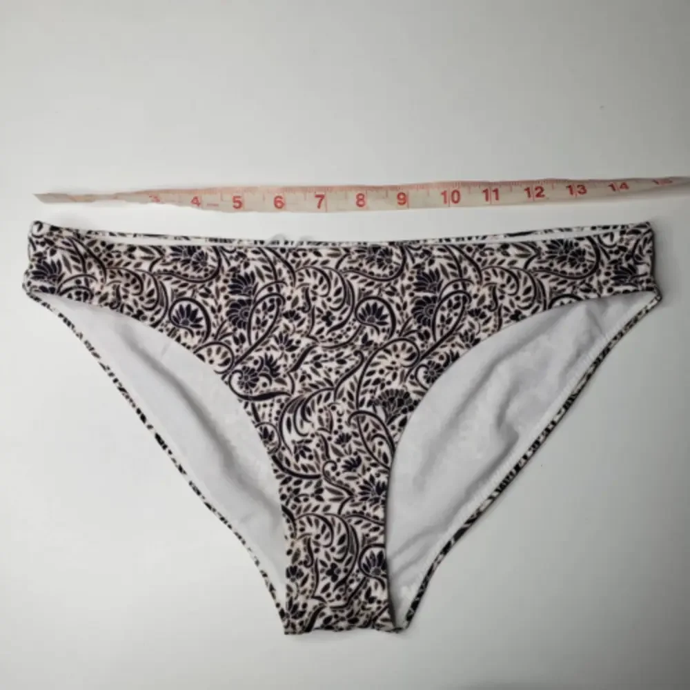 Athleta Bikini‎ Bottoms S White Black Taupe Floral Print